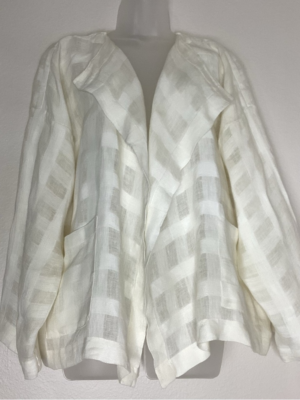 Eskandar Linen Basketweave Open Front Kimono Jacket Cream Sz 0